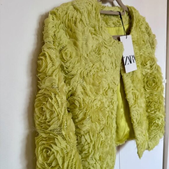 NWT Zara Lime Green Floral Texture Jacket Size S - Picture 4 of 7